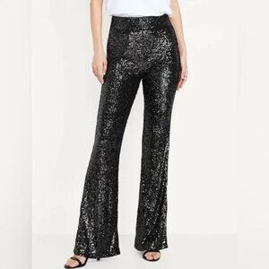 Black sequin stretch flare pant